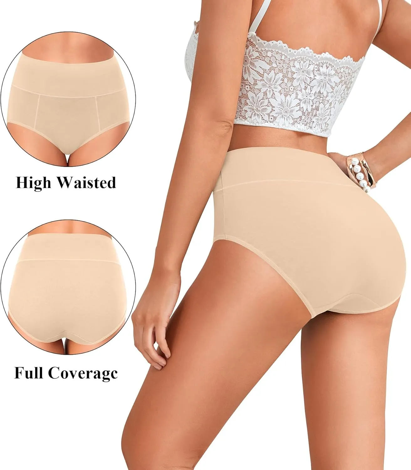 ASIMOON Tummy Control High Waisted Underwear for Women Cotton Plus Size Full Coverage Panties Ladies Briefs
