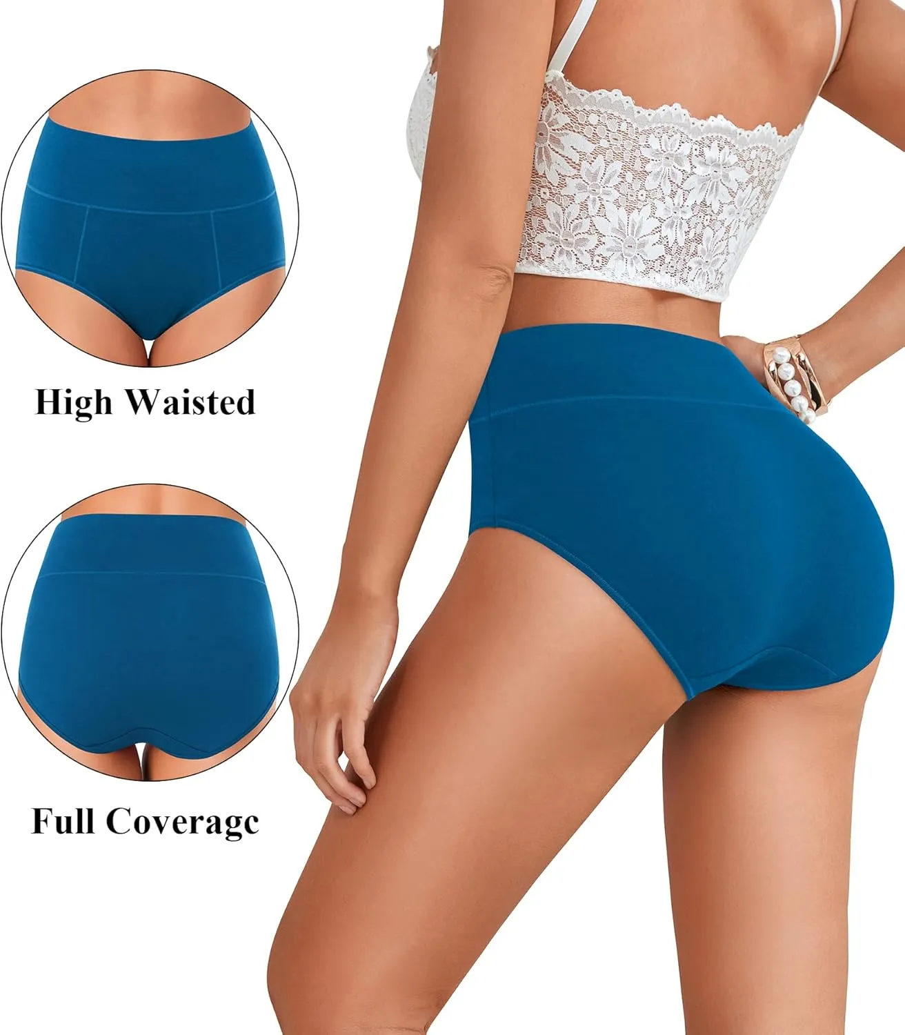 ASIMOON Tummy Control High Waisted Underwear for Women Cotton Plus Size Full Coverage Panties Ladies Briefs