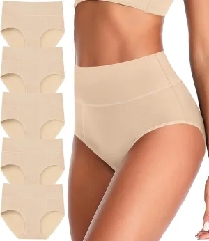 ASIMOON Tummy Control High Waisted Underwear for Women Cotton Plus Size Full Coverage Panties Ladies Briefs