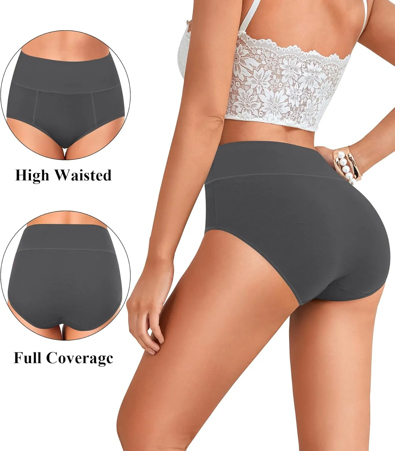 ASIMOON Tummy Control High Waisted Underwear for Women Cotton Plus Size Full Coverage Panties Ladies Briefs