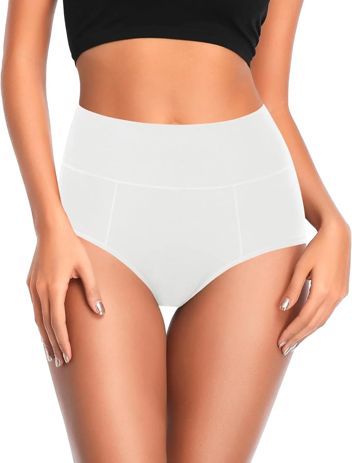 ASIMOON Tummy Control High Waisted Underwear for Women Cotton Plus Size Full Coverage Panties Ladies Briefs