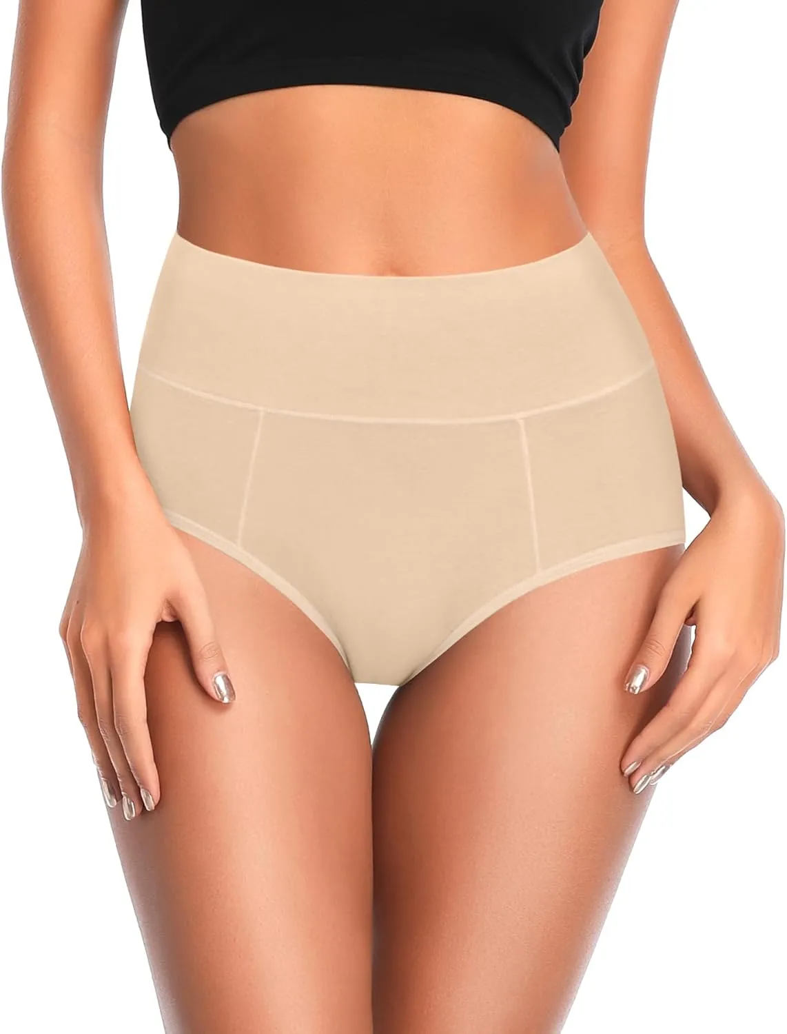 ASIMOON Tummy Control High Waisted Underwear for Women Cotton Plus Size Full Coverage Panties Ladies Briefs