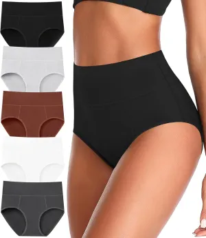 ASIMOON Tummy Control High Waisted Underwear for Women Cotton Plus Size Full Coverage Panties Ladies Briefs