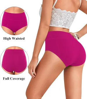 ASIMOON Tummy Control High Waisted Underwear for Women Cotton Plus Size Full Coverage Panties Ladies Briefs