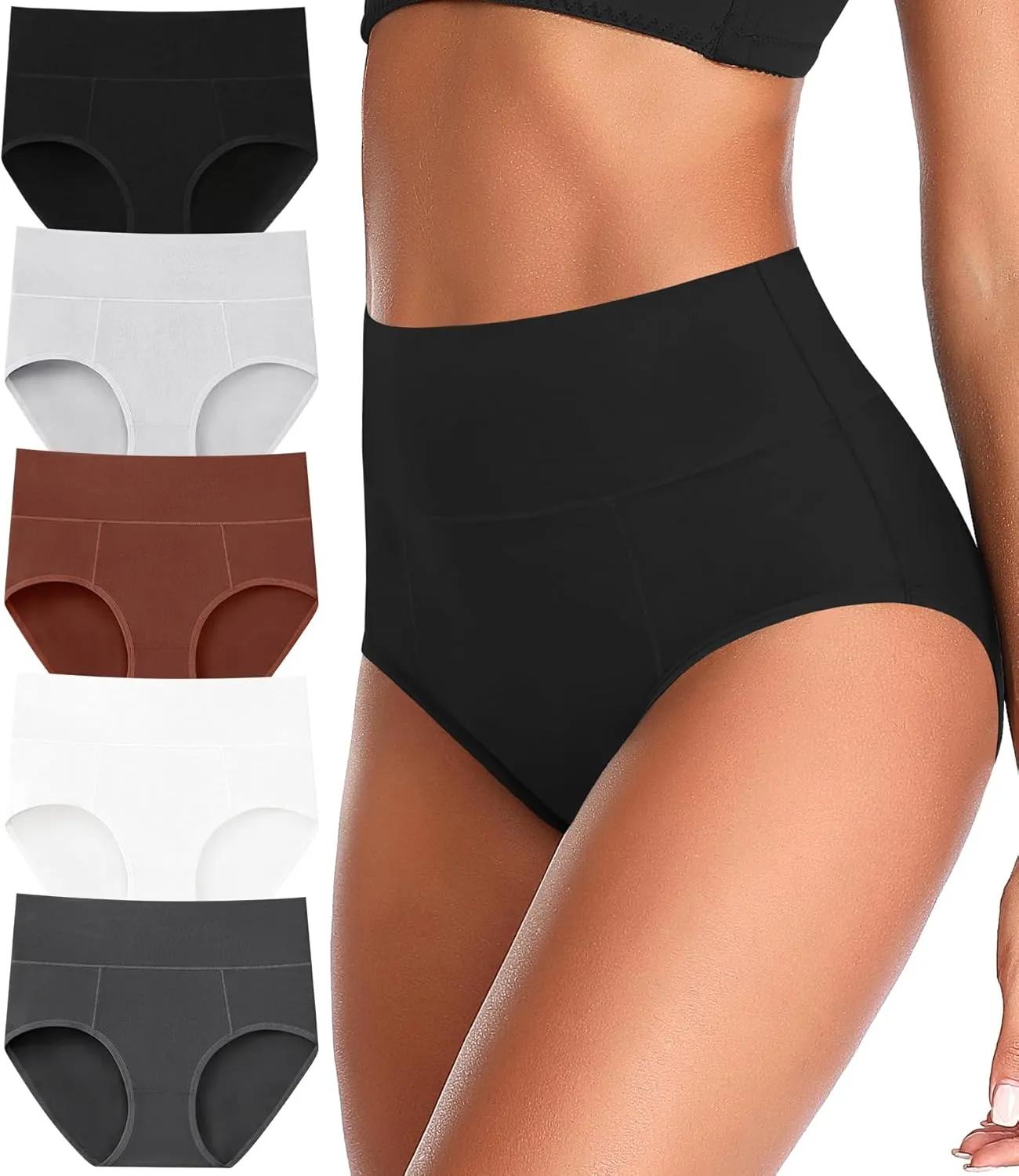 ASIMOON Tummy Control High Waisted Underwear for Women Cotton Plus Size Full Coverage Panties Ladies Briefs