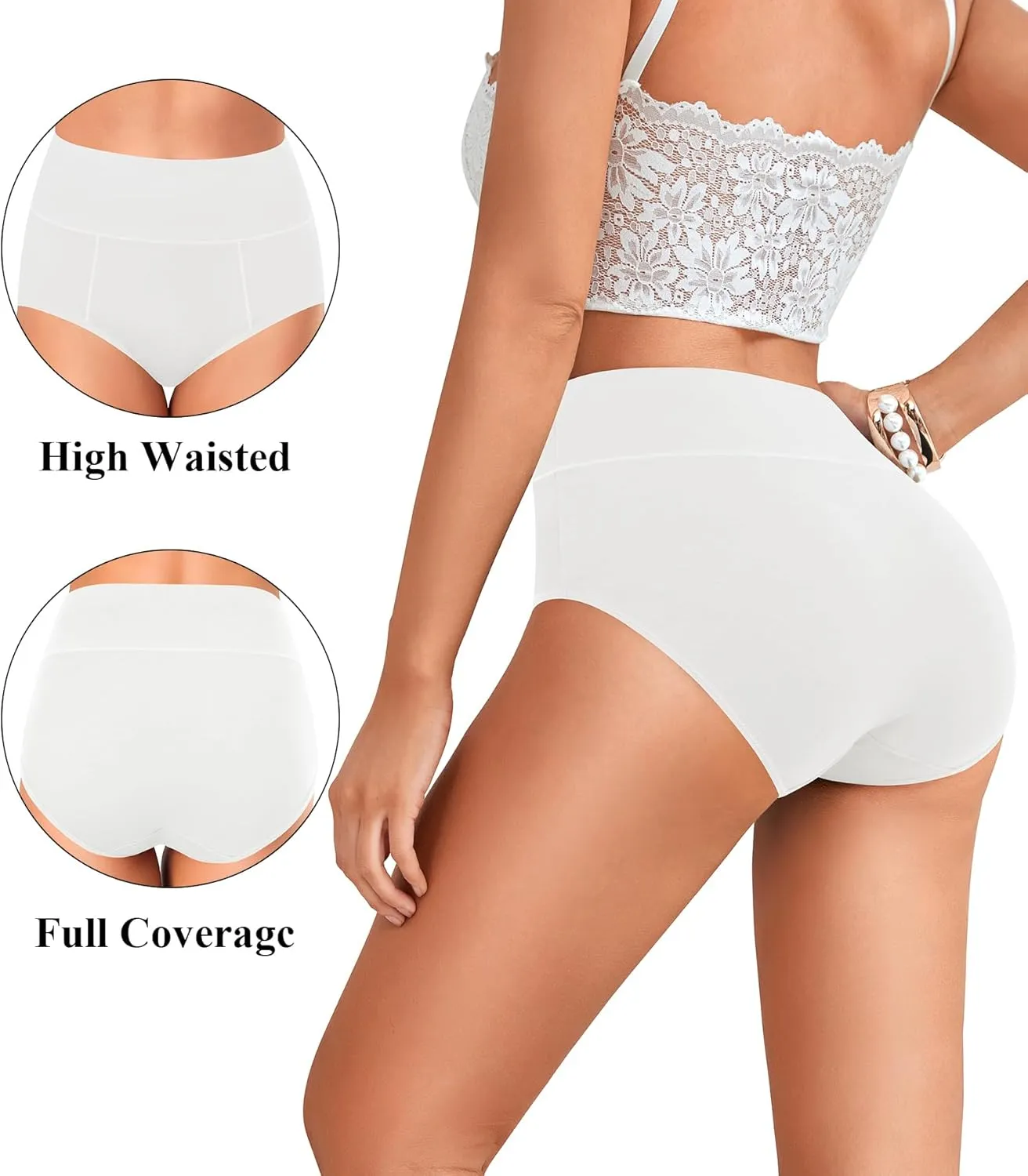 ASIMOON Tummy Control High Waisted Underwear for Women Cotton Plus Size Full Coverage Panties Ladies Briefs