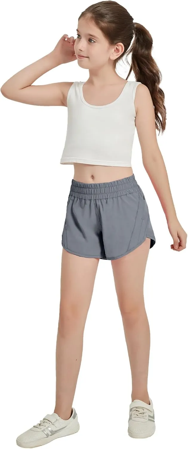 Aurefin Girls Athletic Shorts, Quick Dry Running Shorts for Kids Teen Girls Active Sports Track Shorts with Zip Pocket Liner