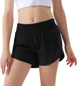 Aurefin Girls Athletic Shorts, Quick Dry Running Shorts for Kids Teen Girls Active Sports Track Shorts with Zip Pocket Liner
