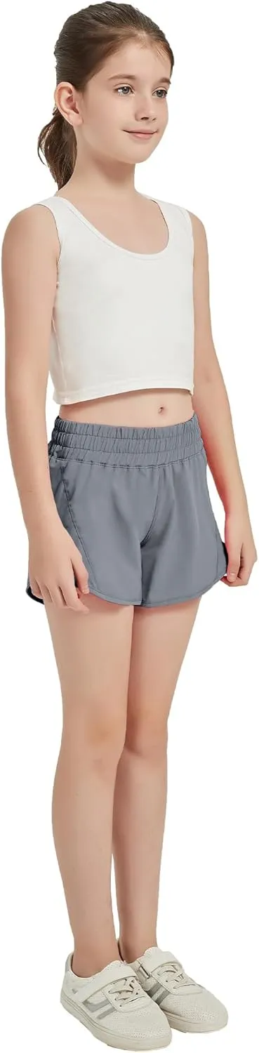 Aurefin Girls Athletic Shorts, Quick Dry Running Shorts for Kids Teen Girls Active Sports Track Shorts with Zip Pocket Liner