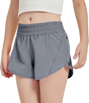 Aurefin Girls Athletic Shorts, Quick Dry Running Shorts for Kids Teen Girls Active Sports Track Shorts with Zip Pocket Liner