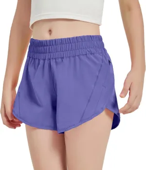 Aurefin Girls Athletic Shorts, Quick Dry Running Shorts for Kids Teen Girls Active Sports Track Shorts with Zip Pocket Liner