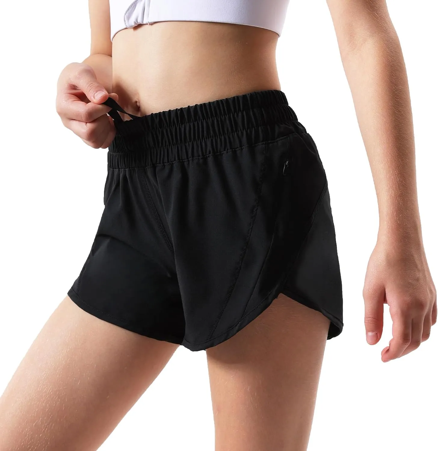 Aurefin Girls Athletic Shorts, Quick Dry Running Shorts for Kids Teen Girls Active Sports Track Shorts with Zip Pocket Liner