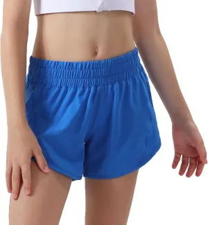 Aurefin Girls Athletic Shorts, Quick Dry Running Shorts for Kids Teen Girls Active Sports Track Shorts with Zip Pocket Liner