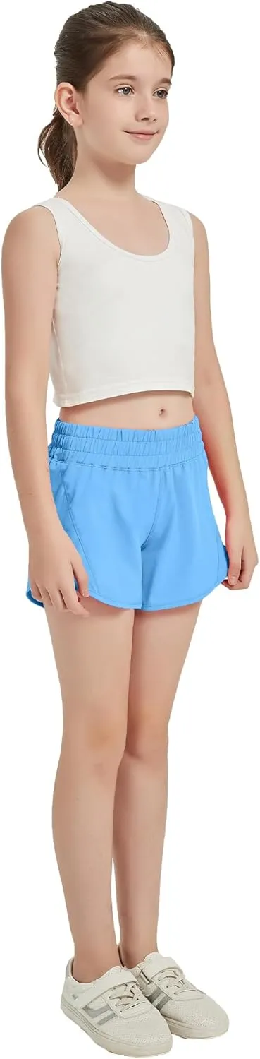 Aurefin Girls Athletic Shorts, Quick Dry Running Shorts for Kids Teen Girls Active Sports Track Shorts with Zip Pocket Liner