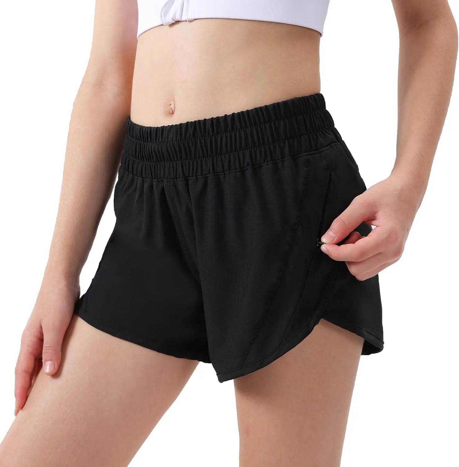 Aurefin Girls Athletic Shorts, Quick Dry Running Shorts for Kids Teen Girls Active Sports Track Shorts with Zip Pocket Liner