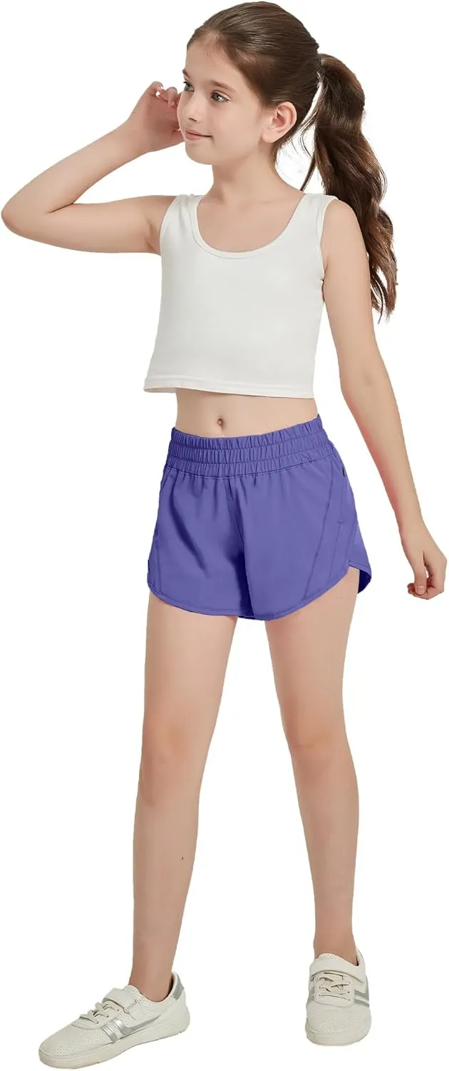 Aurefin Girls Athletic Shorts, Quick Dry Running Shorts for Kids Teen Girls Active Sports Track Shorts with Zip Pocket Liner