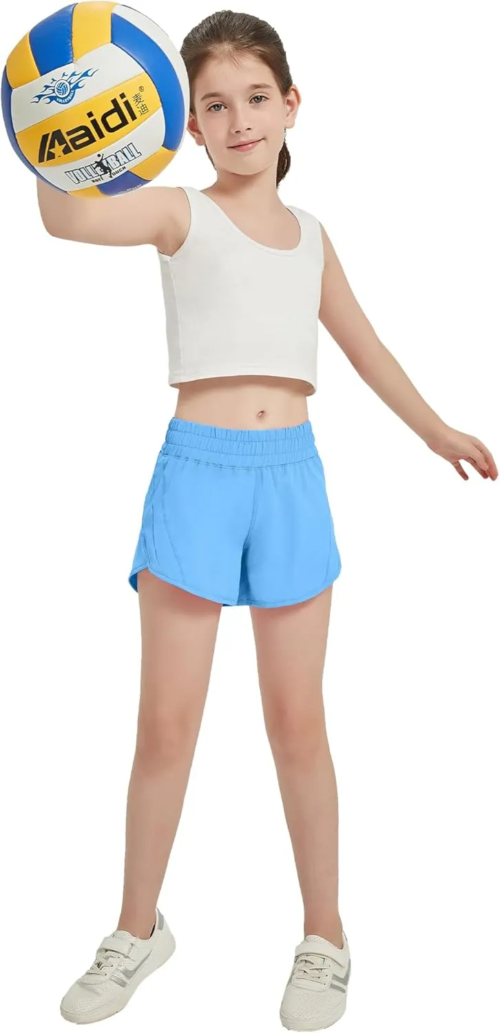 Aurefin Girls Athletic Shorts, Quick Dry Running Shorts for Kids Teen Girls Active Sports Track Shorts with Zip Pocket Liner