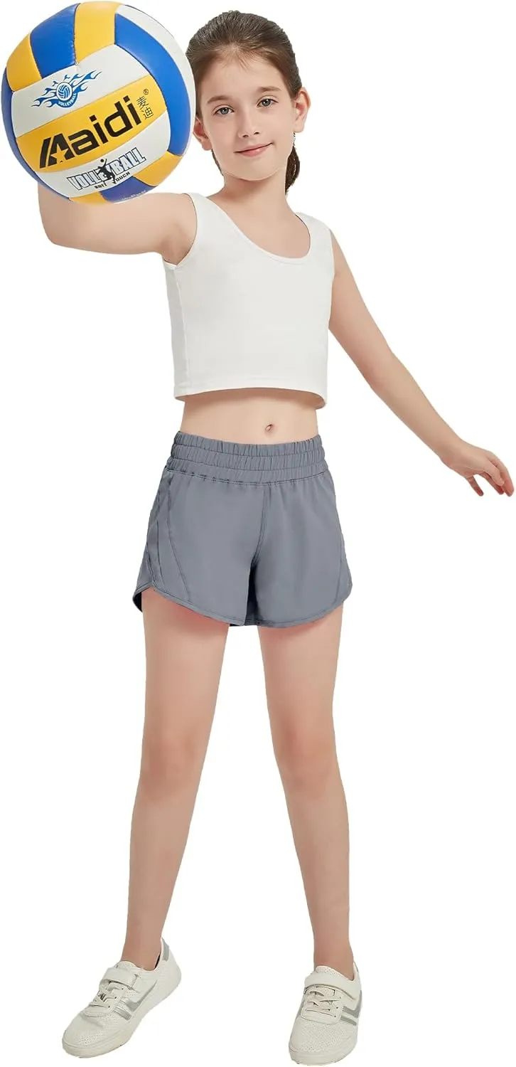 Aurefin Girls Athletic Shorts, Quick Dry Running Shorts for Kids Teen Girls Active Sports Track Shorts with Zip Pocket Liner