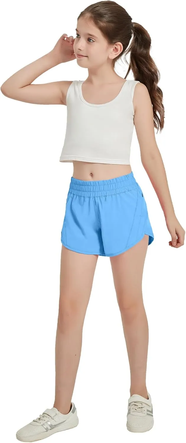 Aurefin Girls Athletic Shorts, Quick Dry Running Shorts for Kids Teen Girls Active Sports Track Shorts with Zip Pocket Liner