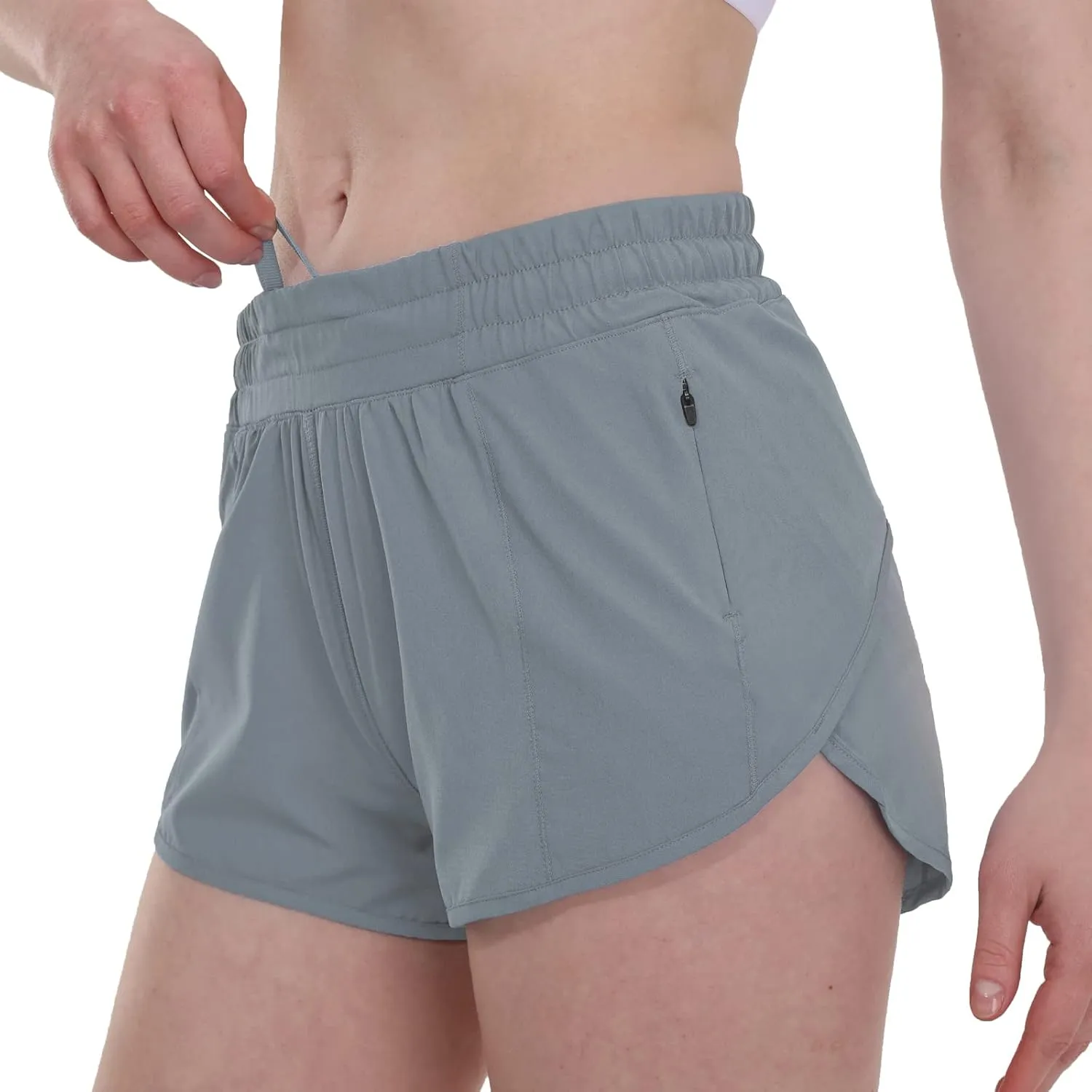 Aurefin Running Shorts for Women，Lightweight Athletic Shorts with Mesh Liner and Zip Pocket Quick Dry Workout Sports Shorts