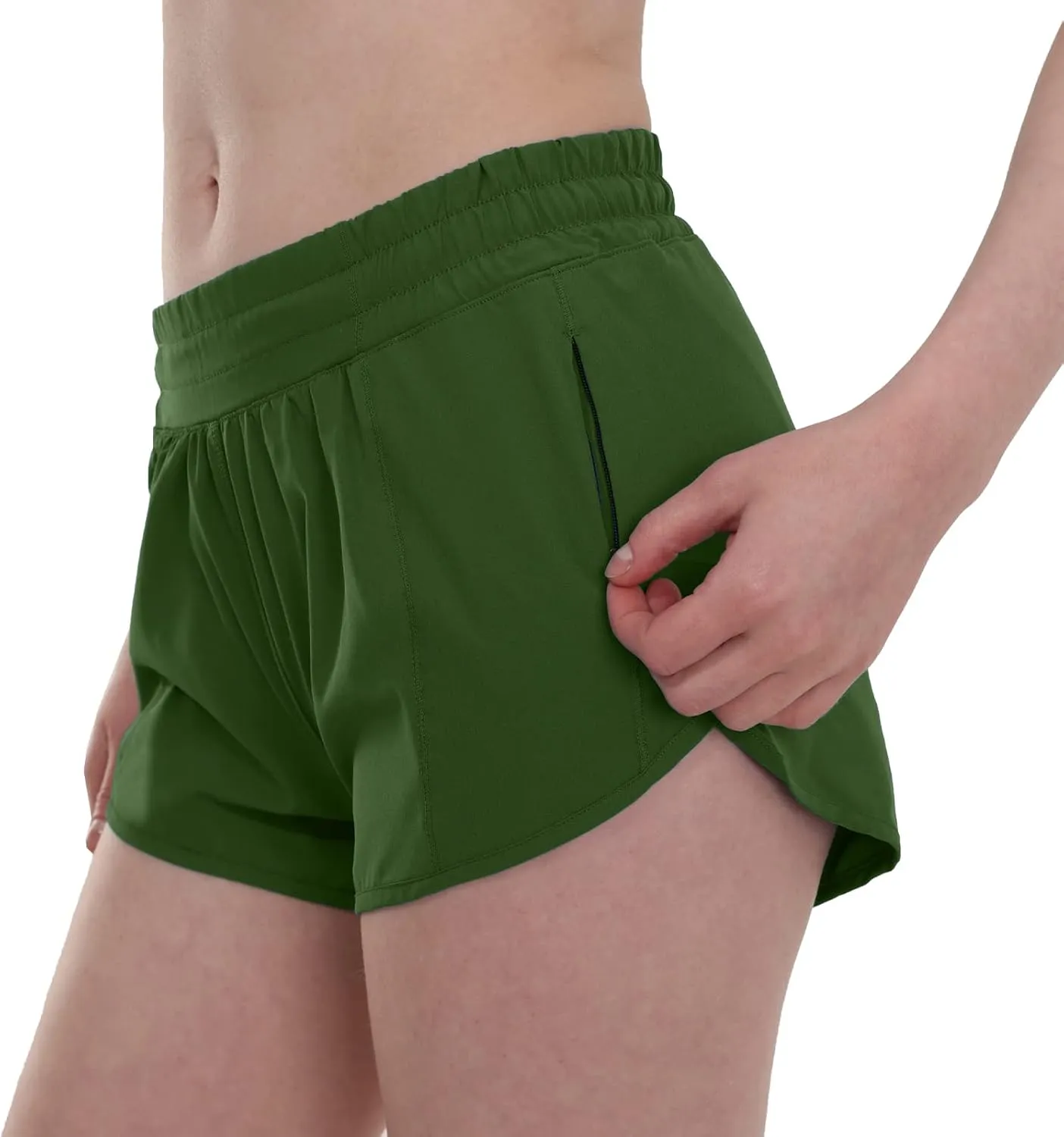 Aurefin Running Shorts for Women，Lightweight Athletic Shorts with Mesh Liner and Zip Pocket Quick Dry Workout Sports Shorts