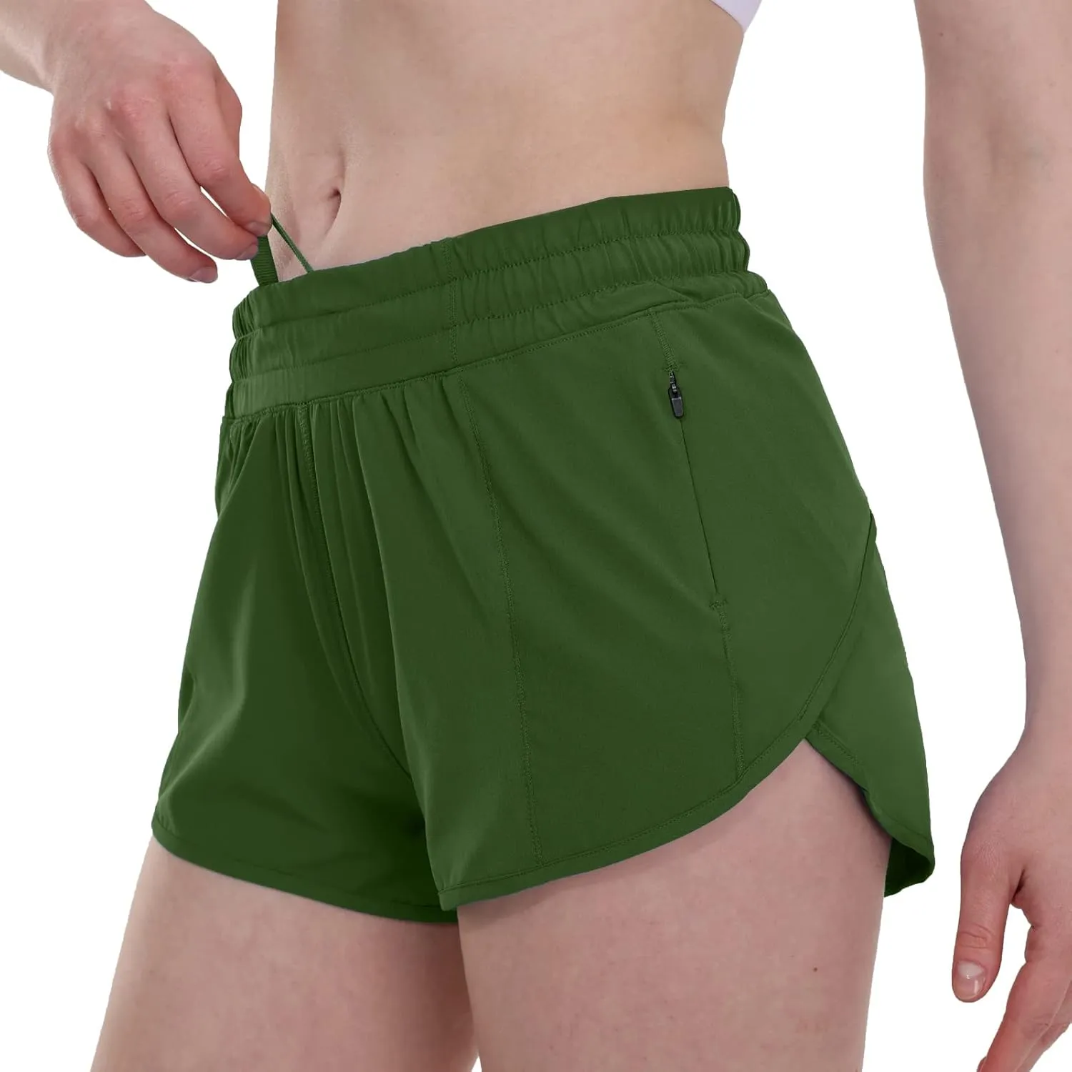 Aurefin Running Shorts for Women，Lightweight Athletic Shorts with Mesh Liner and Zip Pocket Quick Dry Workout Sports Shorts
