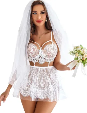 Avidlove Lingerie for Women Lace Babydoll Mesh Nightwear Chemise Nightie