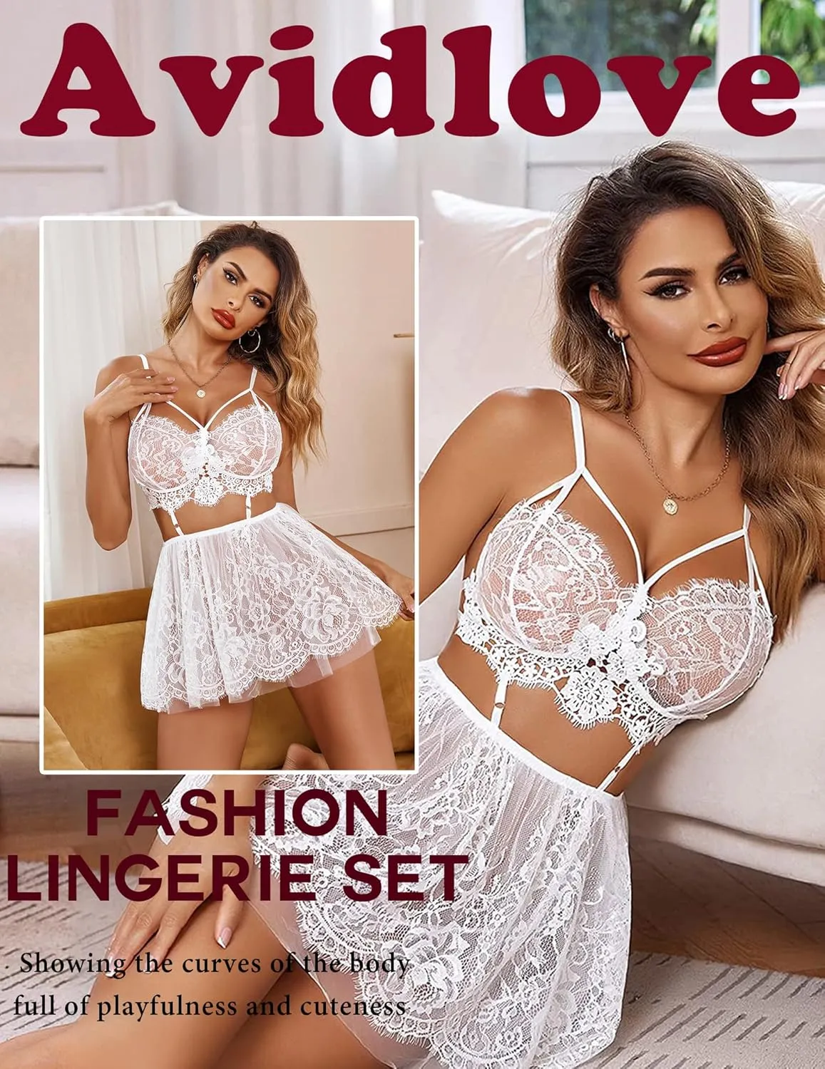 Avidlove Lingerie for Women Lace Babydoll Mesh Nightwear Chemise Nightie