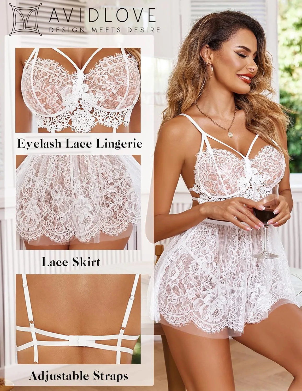 Avidlove Lingerie for Women Lace Babydoll Mesh Nightwear Chemise Nightie