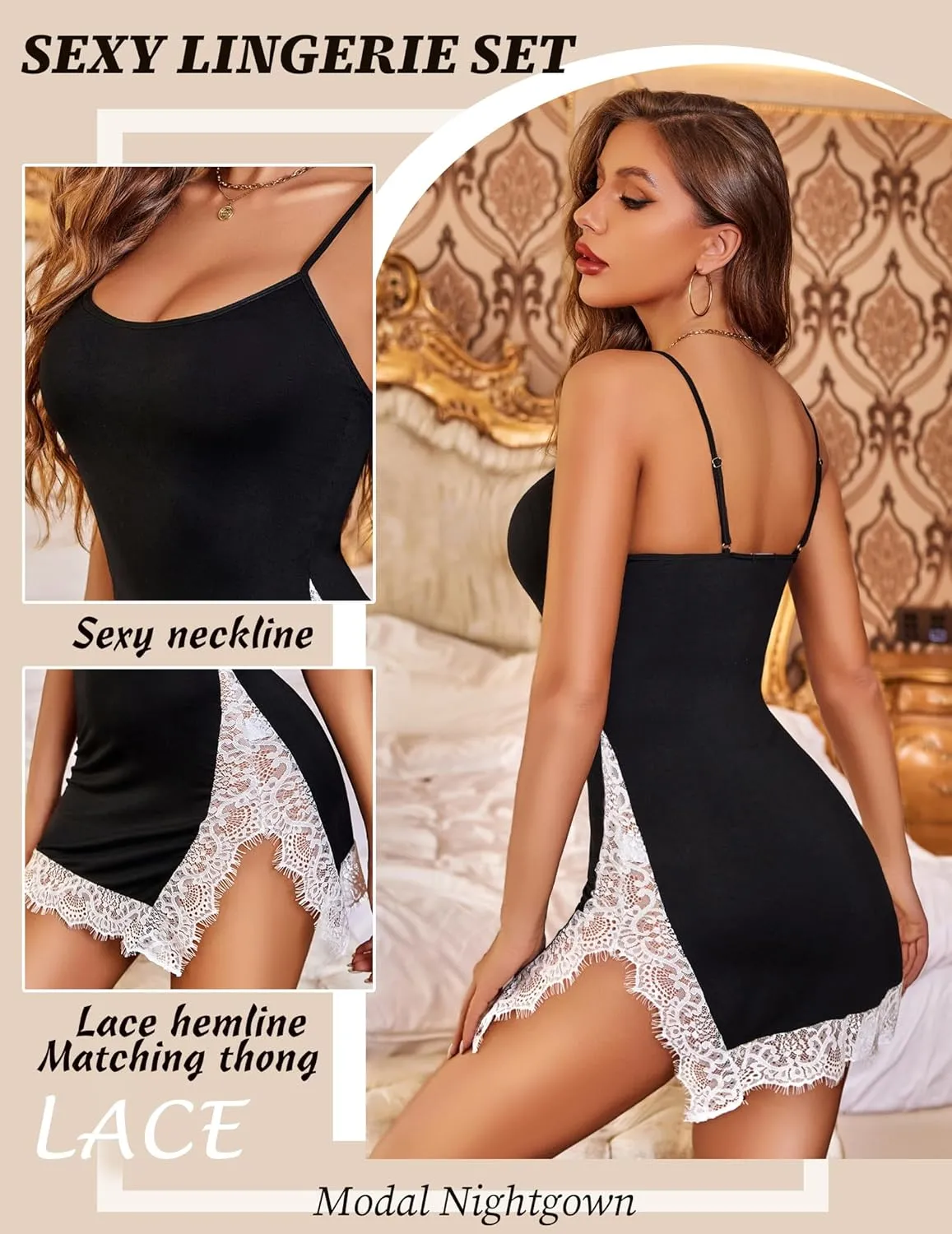 Avidlove Lingerie for Women Sexy Chemise Nightgown Slip Sleepwear Lace Babydoll Soft Nightdress