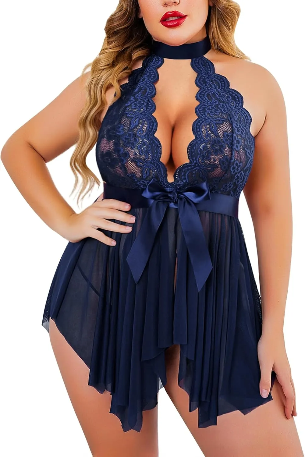 Avidlove Plus Size Babydoll for Women High Waist Teddy Chemise Floral Lace Lingerie