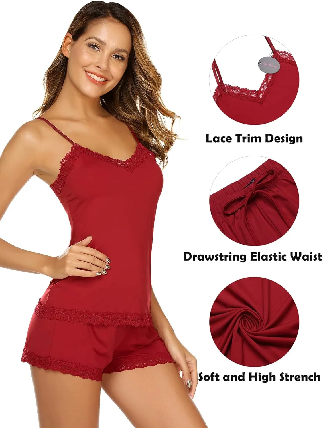 Avidlove Women Cami Pajama Set Modal Sleepwear Lace Trim Short PJ Set with Shorts