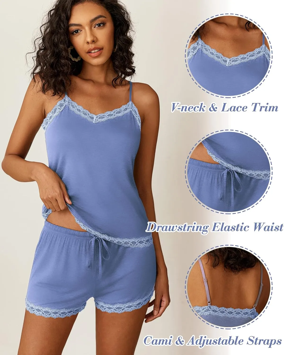 Avidlove Women Cami Pajama Set Modal Sleepwear Lace Trim Short PJ Set with Shorts