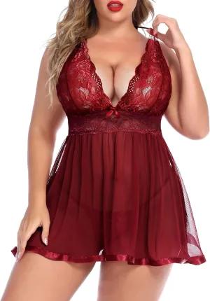 Avidlove Women Plus Size Babydoll Lingerie Lace Chemise Mesh Sleepwear