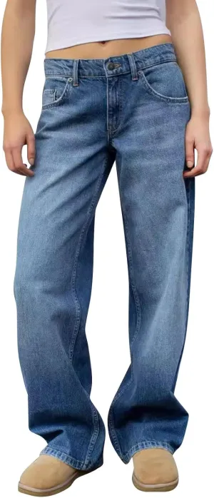 Baggy Wide Leg Jeans for Women Y2K Low Rise Straight Leg Boyfriend Denim Pants Teen Girls Vintage Casual Loose Jeans