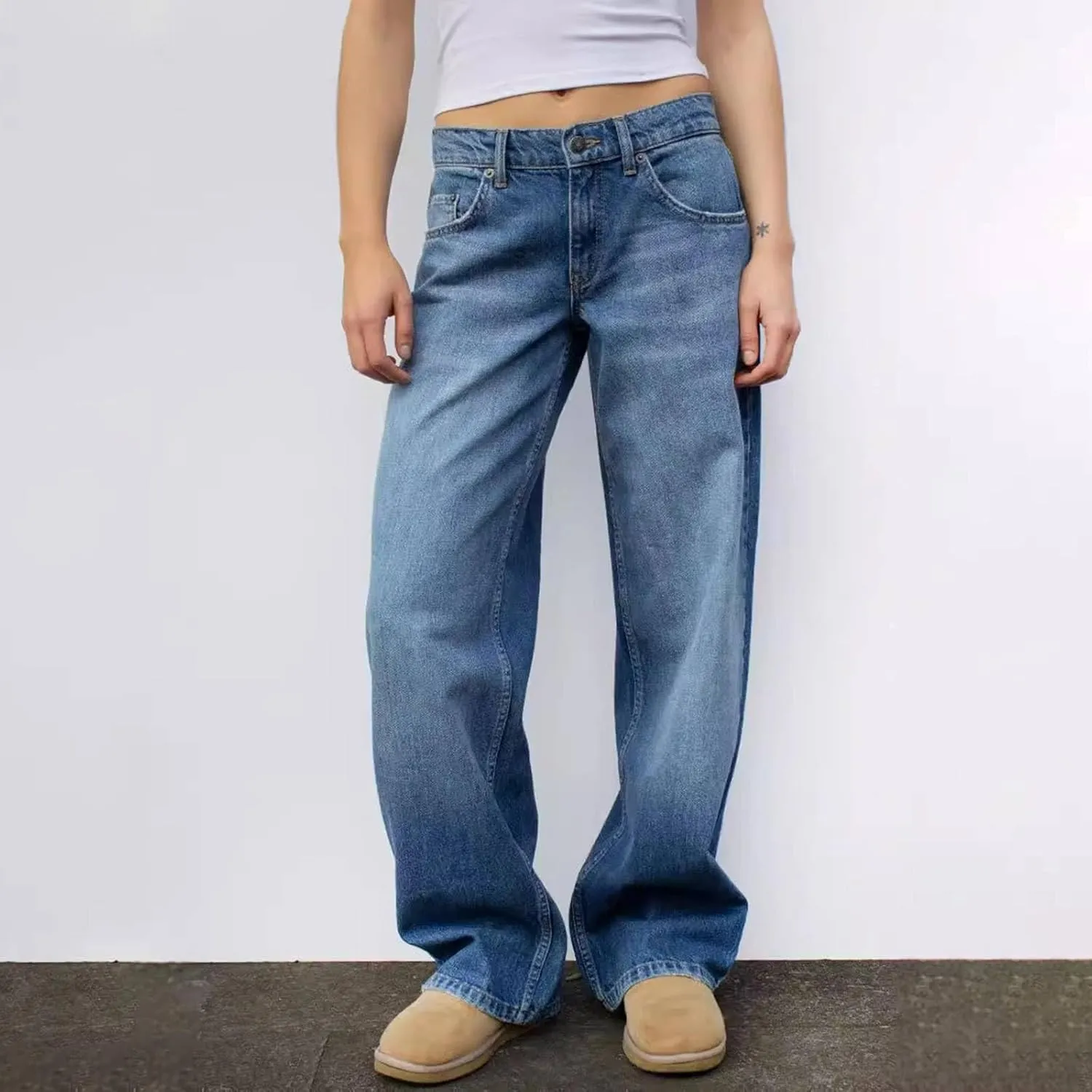 Baggy Wide Leg Jeans for Women Y2K Low Rise Straight Leg Boyfriend Denim Pants Teen Girls Vintage Casual Loose Jeans