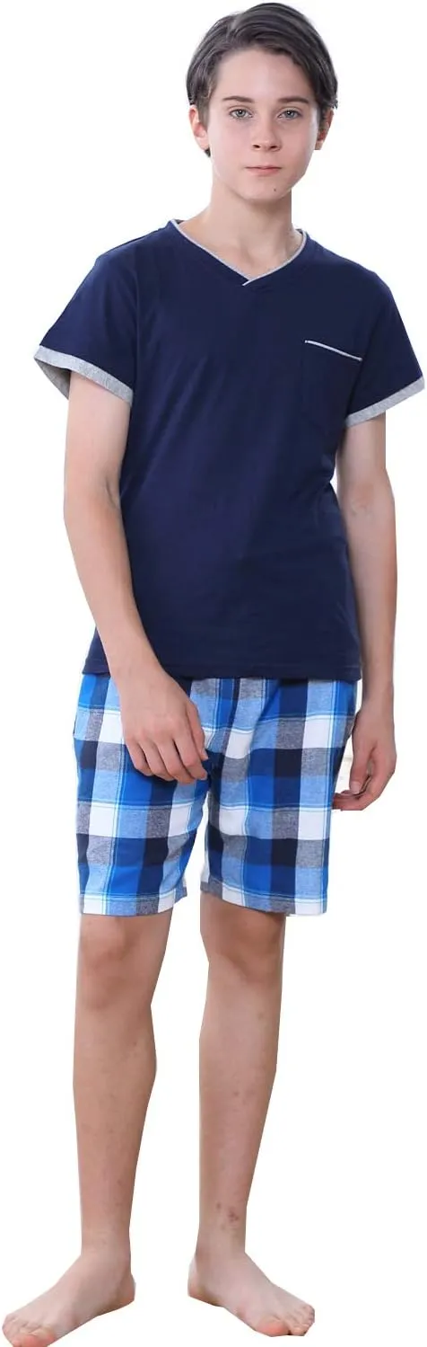 Big Boys Long Sleeve Plaid Pajamas Cotton Young Teens Sleepwear 10-16Years
