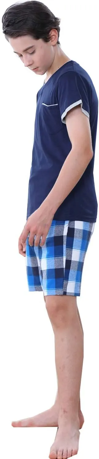 Big Boys Long Sleeve Plaid Pajamas Cotton Young Teens Sleepwear 10-16Years