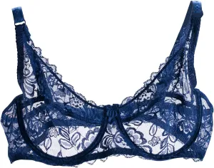 Binmer Women's Sexy Floral Lace Bra Demi Sheer Mesh Balconette Bralette Unlined Underwire Embroidered Mesh Soft Bralettes
