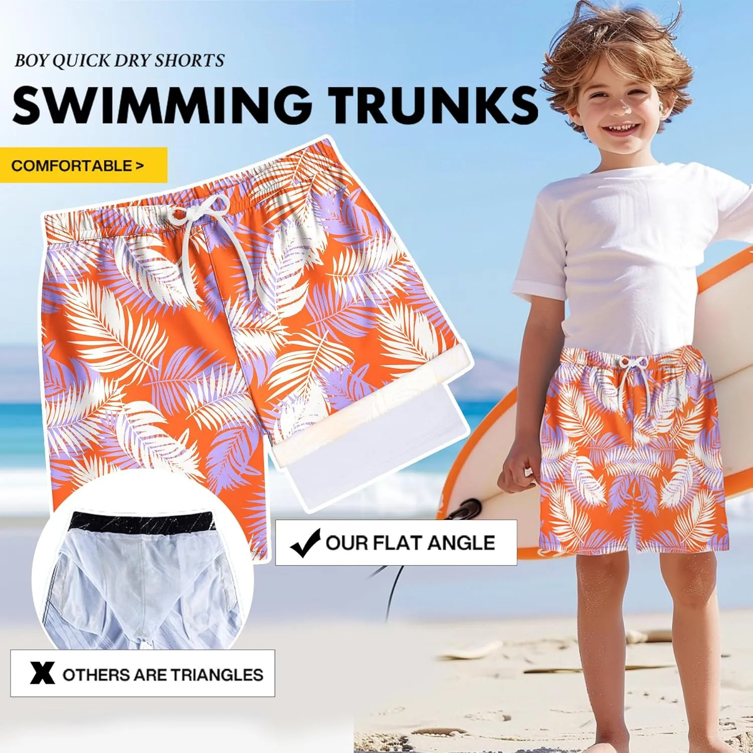 Boys Quick Dry Swim Trunks with Compression Liner 2 in 1 Beach Stretch Swim Shorts