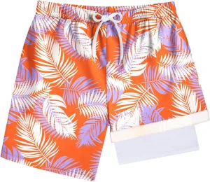 Boys Quick Dry Swim Trunks with Compression Liner 2 in 1 Beach Stretch Swim Shorts