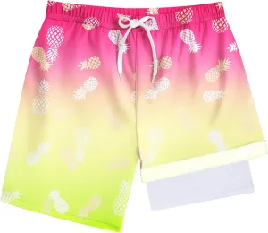 Boys Quick Dry Swim Trunks with Compression Liner 2 in 1 Beach Stretch Swim Shorts