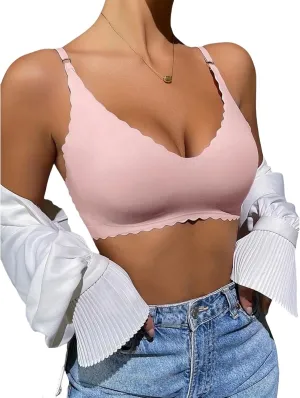 Bras for Women Wavy Deep V No Underwire Soft Wireless Bras Bralettes Comfort Seamless Bralettes Tank Tops Camisole
