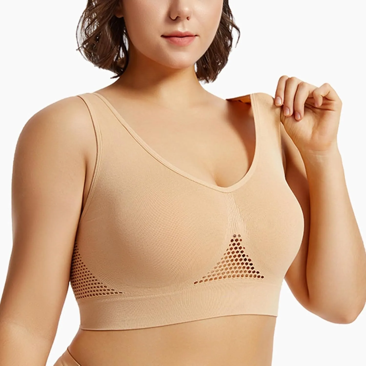 Breathable Sports Bras for Women 2025 Cooling Mesh Comfort Wireless Bra Solid Color Lift Up Air Bra Active Yoga Bra