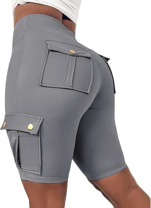 Butt Lifting Scrunch Workout Shorts Women Cargo Yoga Shorts Charm Gym Biker Short High Waist Tummy Control Leggings
