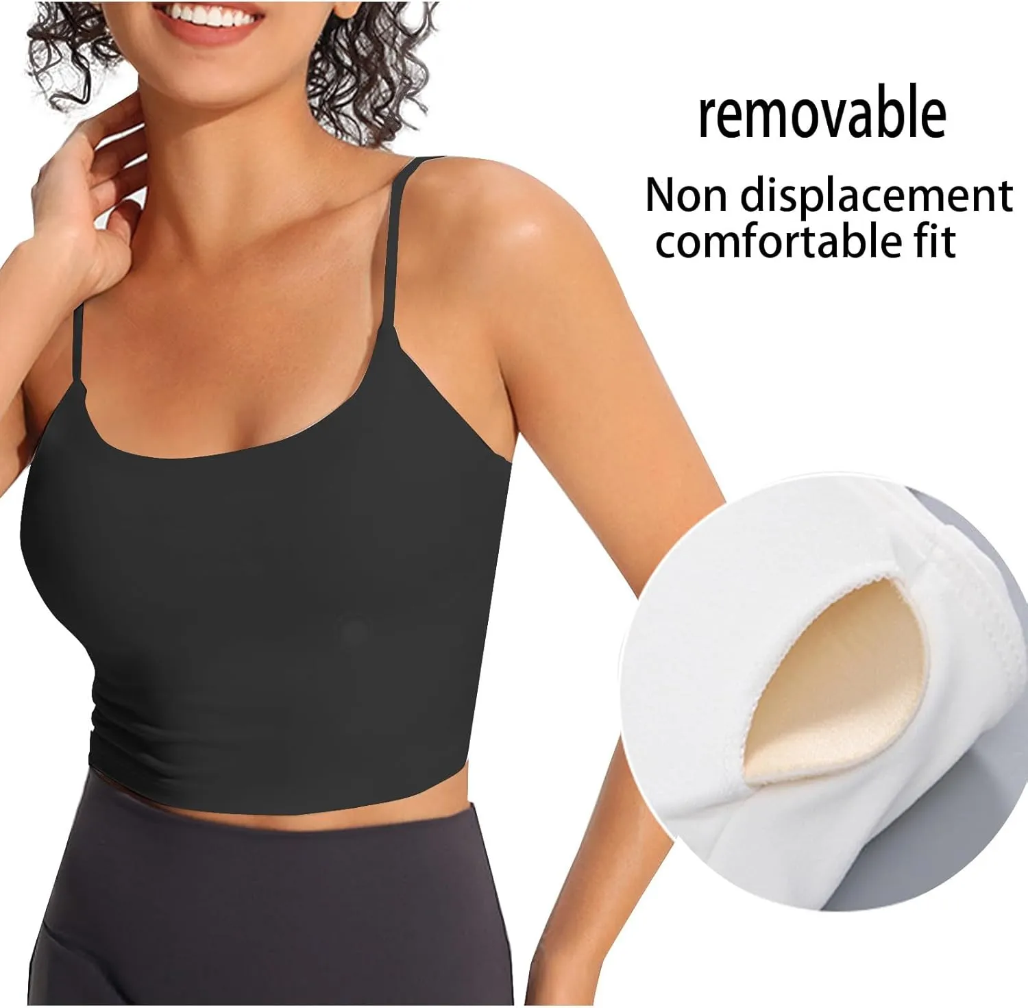 Camisole Top for Women with Bulit in Removable Bra Summer Spaghetti Strap Tanks Womens Workout Yoga Basic Cami Vest
