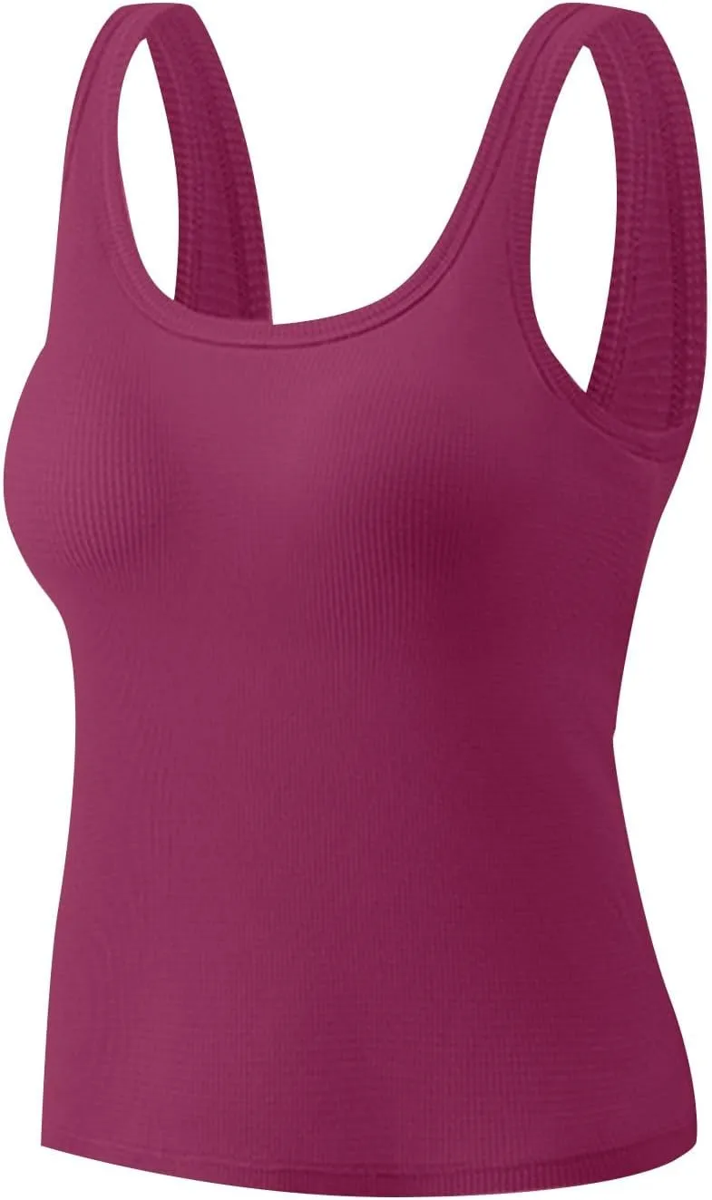 Camisole Tops for Women 2025 Summer Scoop Ncvk Spaghetti Strap Tank Top with Built in Bra Womens Sleeveless Shirts