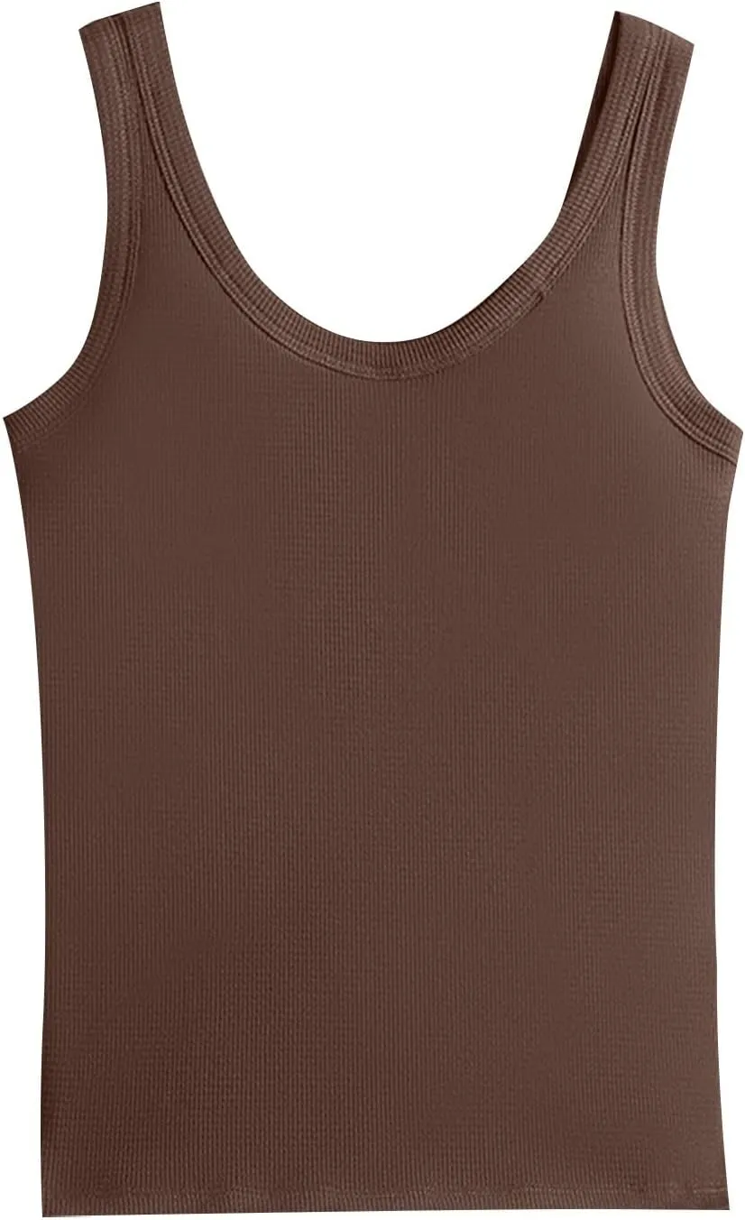 Camisole Tops for Women 2025 Summer Scoop Ncvk Spaghetti Strap Tank Top with Built in Bra Womens Sleeveless Shirts