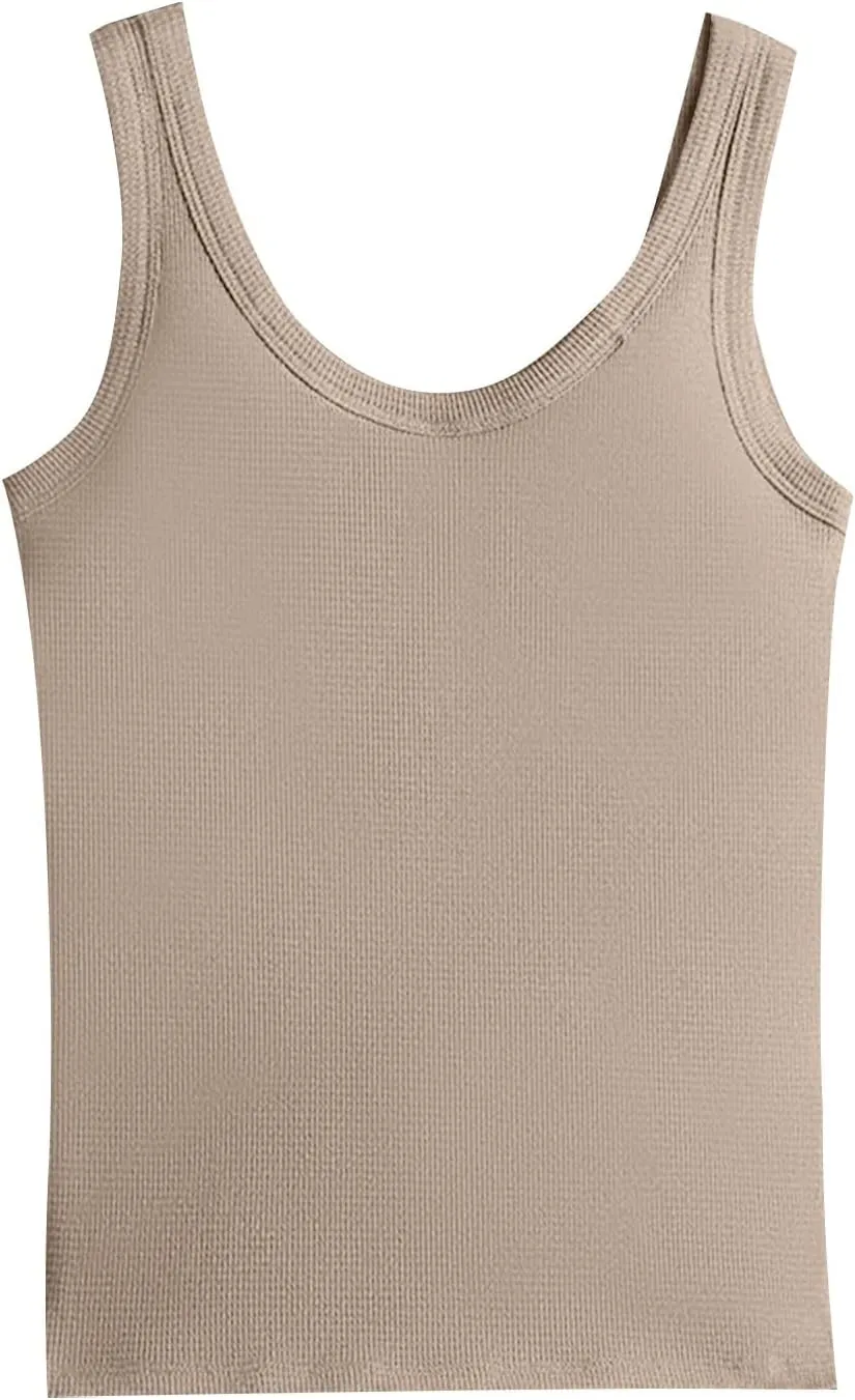 Camisole Tops for Women 2025 Summer Scoop Ncvk Spaghetti Strap Tank Top with Built in Bra Womens Sleeveless Shirts