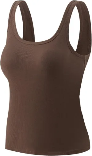 Camisole Tops for Women 2025 Summer Scoop Ncvk Spaghetti Strap Tank Top with Built in Bra Womens Sleeveless Shirts